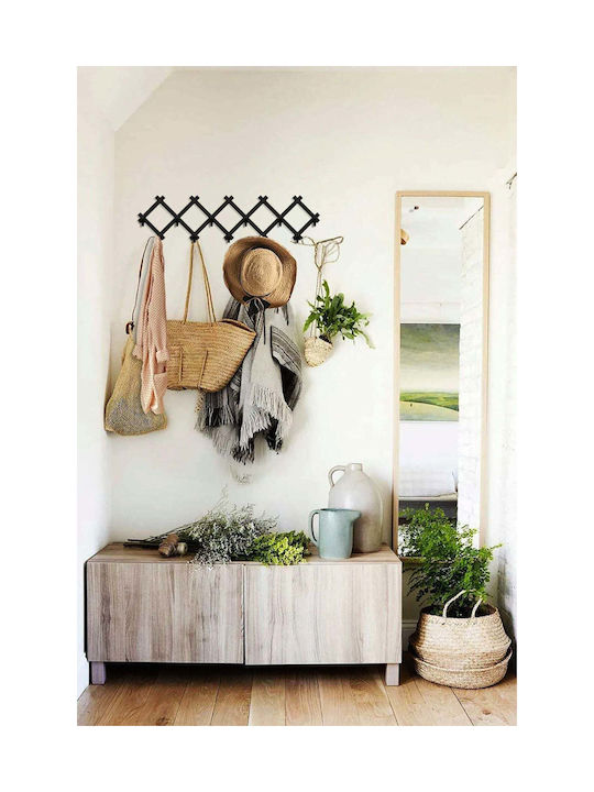 SteweHome Metal Wall Hanger 10 Hooks Black 55x20x20cm