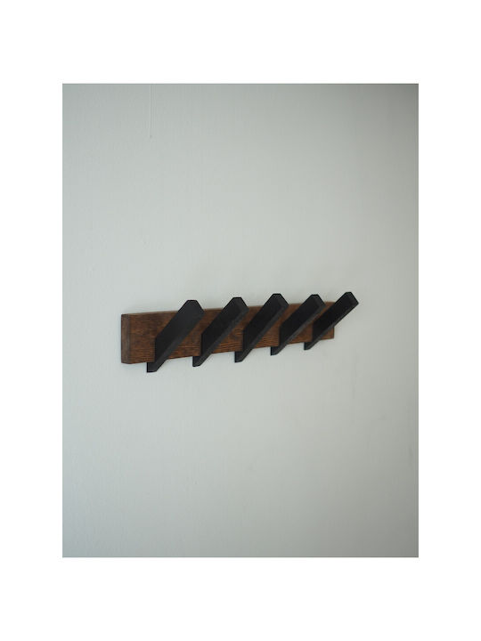SteweHome Κρεμάστρα Τοίχου Ξύλινη 5 Θέσεων Καφέ 52x16x15cm