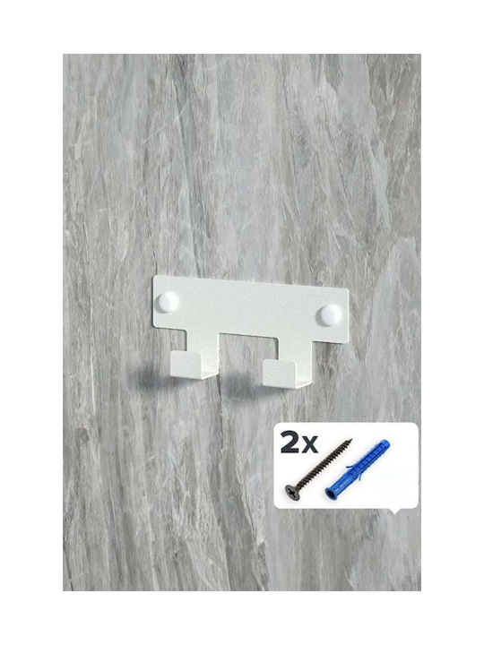 SteweHome Metal Wall Hanger 2 Hooks White 12.5x3x6cm