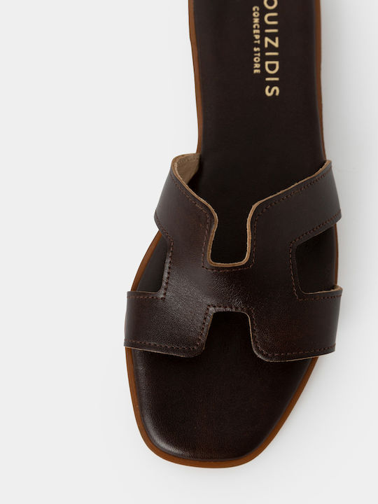Leather Women's Flat Sandals Brown
