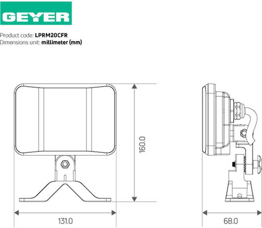 Geyer Στεγανός Προβολέας LED 20W Φυσικό Λευκό 4000K IP65