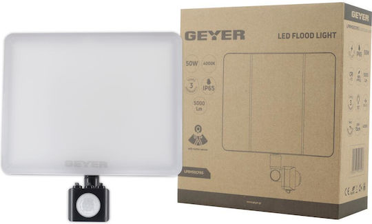 Geyer Waterproof LED Flood Light 50W Natural White 4000K With Motion Sensor IP65