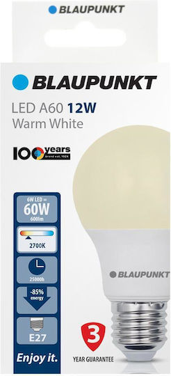 Blaupunkt Lampă LED 12W pentru Dulie E27 și Formă A60 Alb Cald
