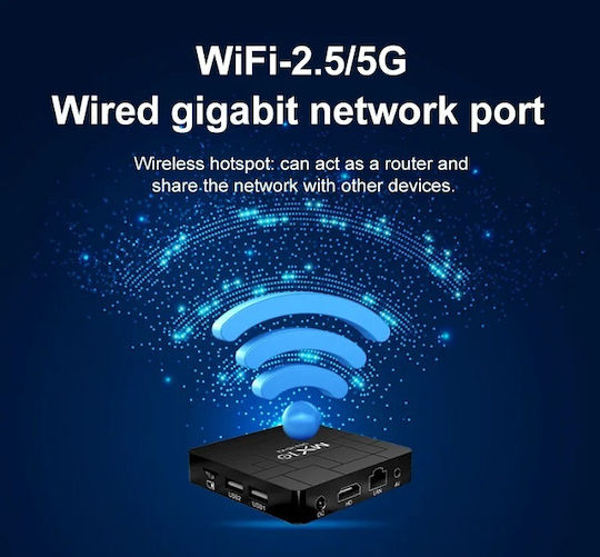 TV Box MX10-K2 260035 4K UHD with Wi-Fi USB 2.0 2GB RAM and 16GB Storage with Android 13.0 Operating System