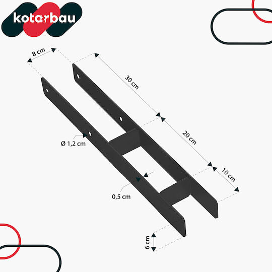Kotarbau H-post Base Embedding Steel Galvanized Black Anchor Bracket 80 Mm Set 2 Pcs