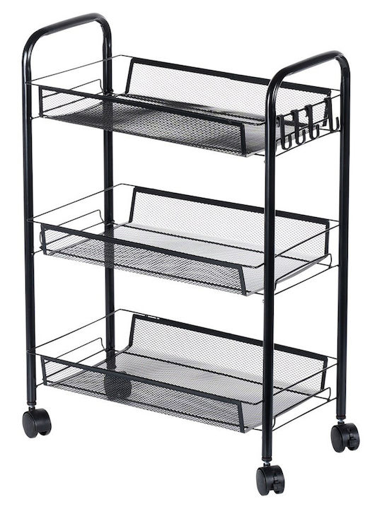 Vilde Metal Kitchen Trolley 3 Tiers Black 44x26x63cm