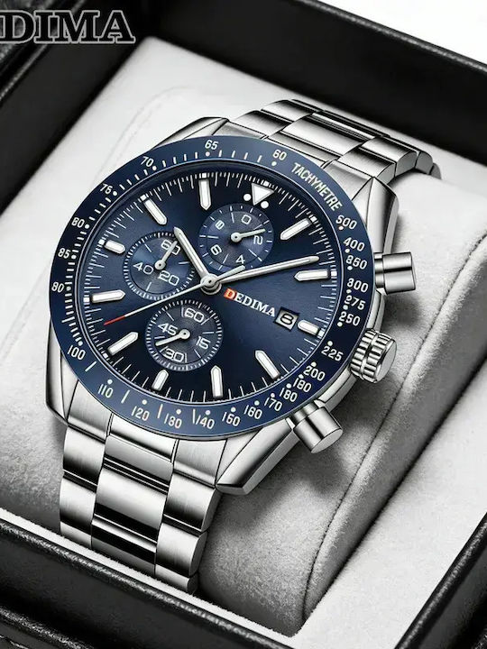 Womens Chronograph Battery Watch With Silver Metal Bracelet