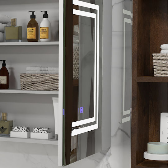 Kleankin Огледало за баня LED Touch от MDF с полица и шкаф 80x65cm Бял