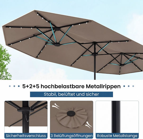 Professional Floor Parasol Circular Metal Brown with Base and LED Lighting Φ4.05m NP13436DE-CF
