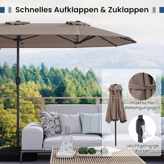 Professional Floor Parasol Circular Metal Brown with Base and LED Lighting Φ4.05m NP13436DE-CF