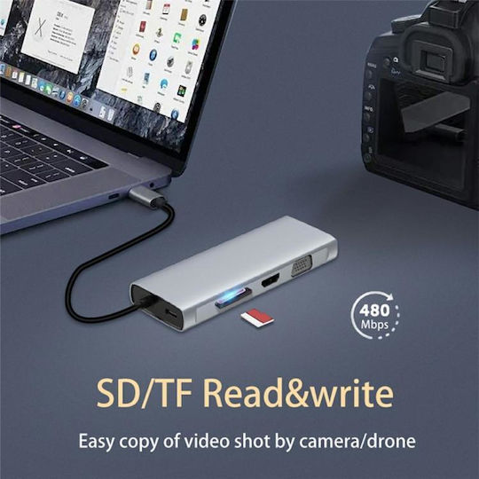 HC-84Q USB-C Докинг Станция с HDMI 4K Ethernet Сребриста