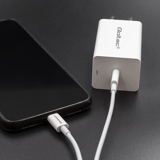 Qoltec USB 2.0 Cable USB-C male - USB-C 60W PD Λευκό 1m 52359