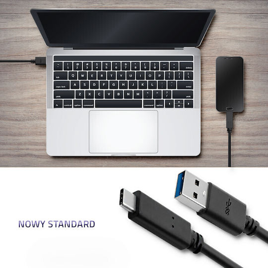 Qoltec USB 2.0 Cable USB-C male - USB-A Black 1.8m (50363)