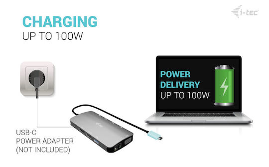 i-tec USB-C Docking Station with HDMI/DisplayPort 4K PD Ethernet and 3 Monitor Connection Silver (C31NANOTRIDOCKPD)
