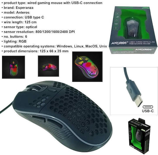 Esperanza Anteros RGB Gaming Gaming Maus Schwarz