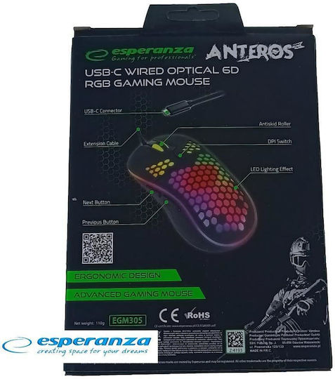 Esperanza Anteros RGB Gaming Gaming Maus Schwarz