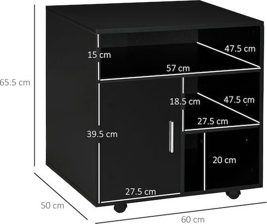 Дървен Офисен Шкаф с Колела Черен 60x50x65.5см