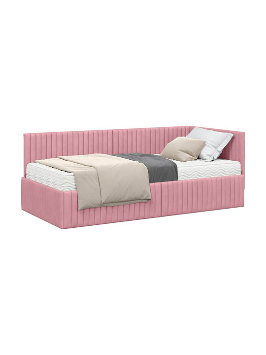 Ein Einzelbett Mit Samt Rosa Mit Lattenrost & Matratze 90x190cm