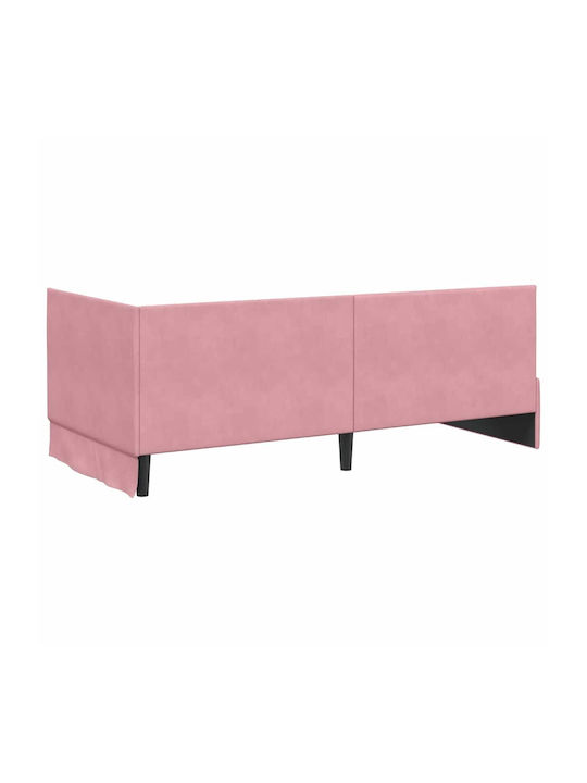 Ein Einzelbett Mit Samt Rosa Mit Lattenrost & Matratze 90x190cm