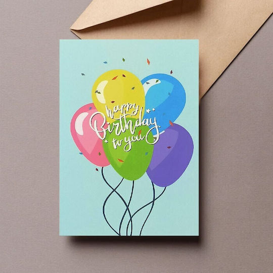 Happy Geburtstags Grußkarte Mehrfarbige Ballons 10×15cm
