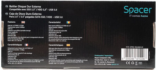 Spacer External Rack Hdd Ssd 3.5 Inch Sata Usb 3.0 Pc Interface Power Supply Plastic Black
