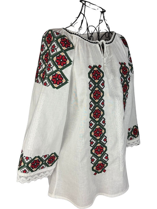 Bluza Damă Bumbac Mânecă Lungă Alb/Portocaliu