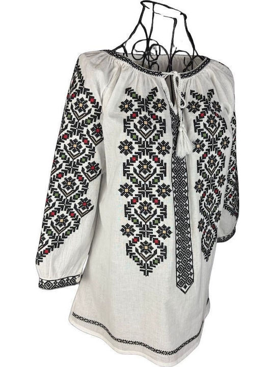 Bluza Damă Bumbac Mânecă Lungă Alb/Portocaliu