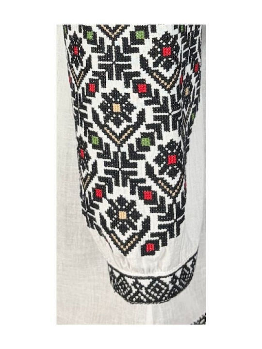 Bluza Damă Bumbac Mânecă Lungă Alb/Portocaliu