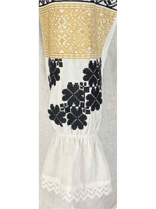 Bluza Damă Bumbac Mânecă Lungă Alb/Portocaliu