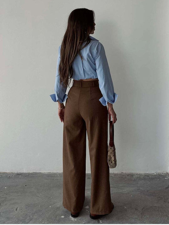 Women's High Rise Palazzo Fit Pantaloons Brown