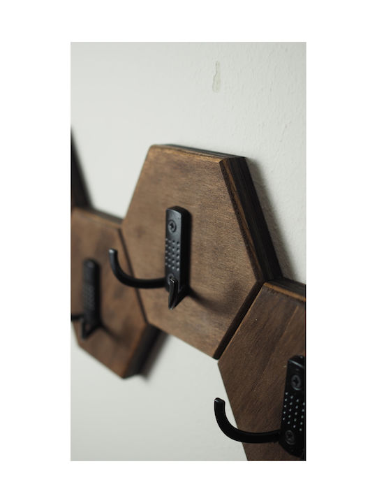 SteweHome Wooden Wall Hanger 14 Hooks Brown 76x18x18cm