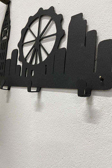 SteweHome Metal Wall Hanger 6 Hooks Black 55x21x21cm