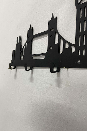 SteweHome Metal Wall Hanger 6 Hooks Black 55x21x21cm