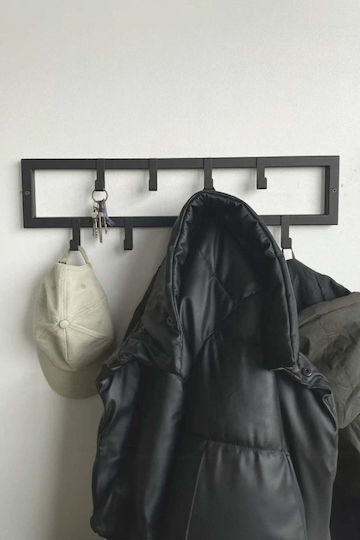 SteweHome Metal Wall Hanger 9 Hooks Black 60x10x10cm