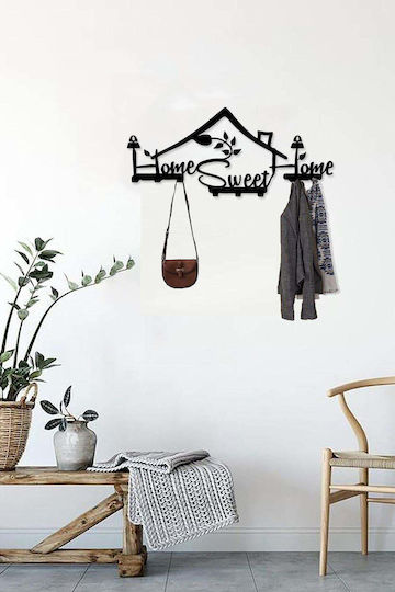 SteweHome Metal Wall Hanger 5 Hooks Black 55x30x30cm