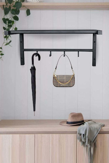 SteweHome Metal Wall Hanger 5 Hooks Black 63x34x34cm