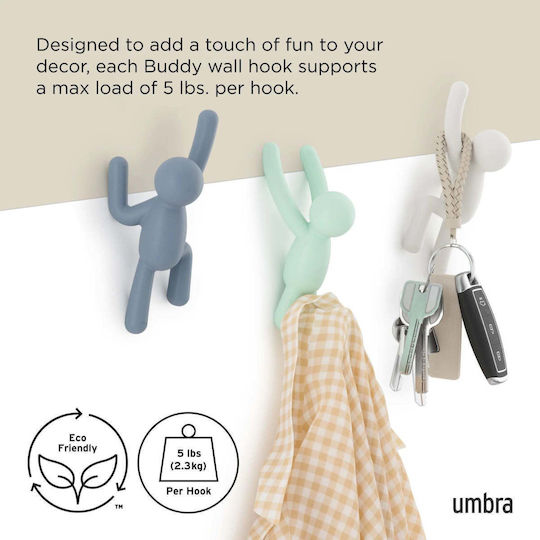 Umbra Buddy Πλαστική Μονή 8.9x16.5cm 3τμχ