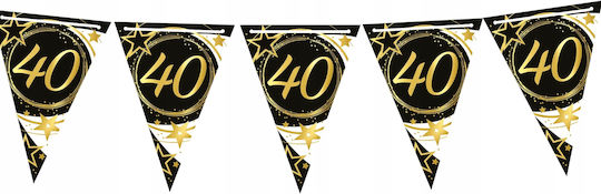 Banner Flags Papiergirlande 40. Geburtstag Schwarz Gold Party 300cm