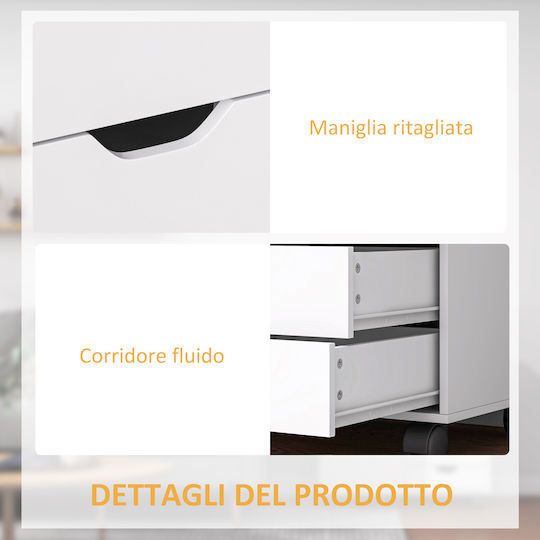 Wooden Office Drawer Unit with Wheels White 78x40x66.5cm