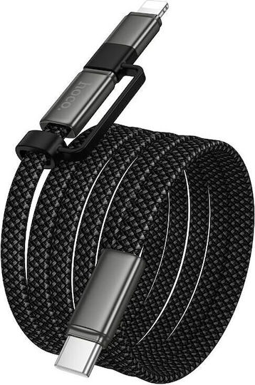Hoco Flat USB to Type-C / Lightning Cable 3A Μαύρο 1m