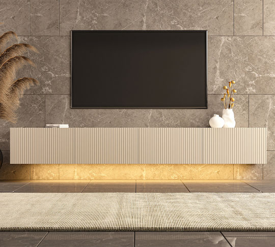 Телевизионно Мебел Стенен с LED Осветление Синтетично Дърво 240x31x28см