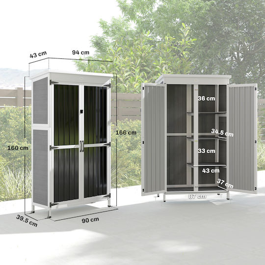 Double-leaf Wooden Outdoor Storage Cabinet 94x43x166 cm
