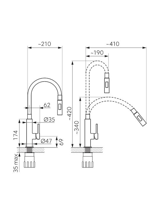 Ferro Hansgrohe Küchenarmatur Zähler Silber