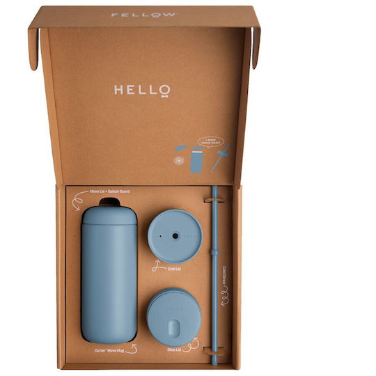 Fellow Ποτήρι Θερμός Γυάλινο / Ανοξείδωτο BPA Free 473ml Hazy Blue με Καλαμάκι