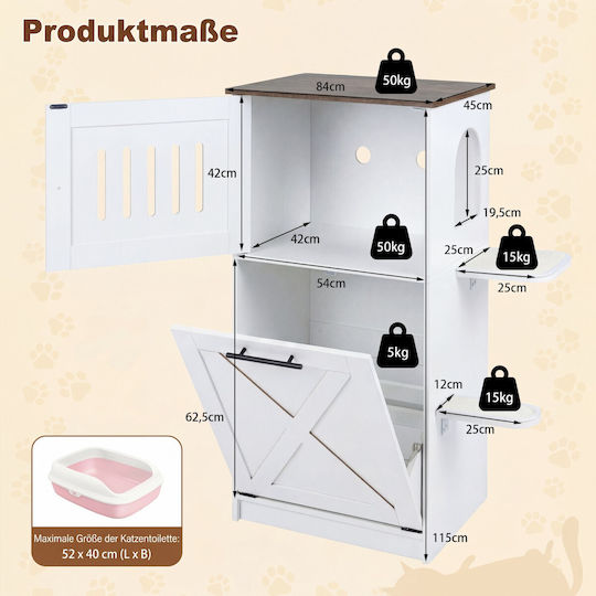 Costway Cat Litter Cabinet 2 Scratching Surfaces White 115 x 45 x 84 cm Ps7897wh