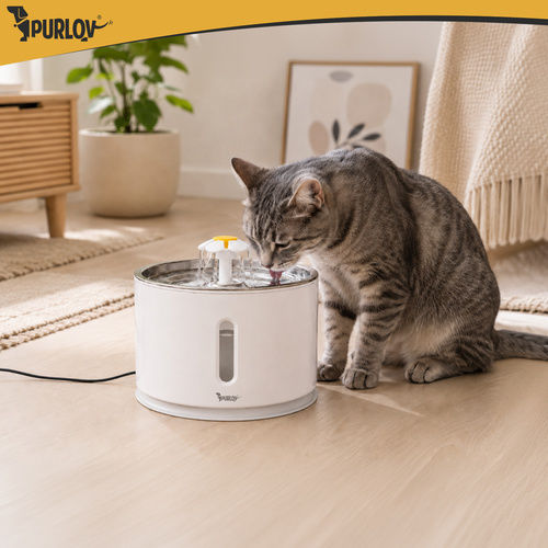 Purlov Automatic Stainless Steel Waterer / Fountain for Dog & Cat 2.4l 18.8cm in Blue Colour