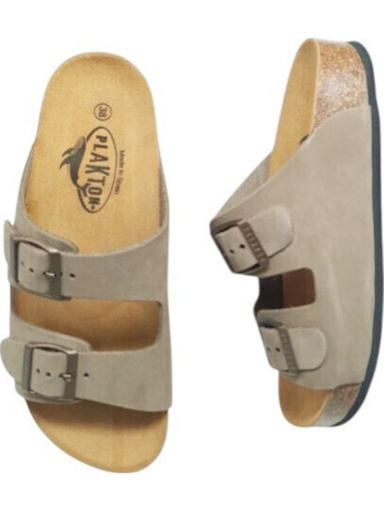 Leather Women's Sandals Flatforms Nobuck Khaki