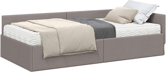 Wandbett Einzel mit Stoff Taupe mit Lattenrost & Matratze 80x200cm