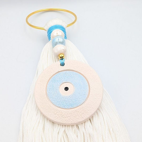 Grekas Home Handmade Hanging New Year's Lucky Charm White Ceramic Eye