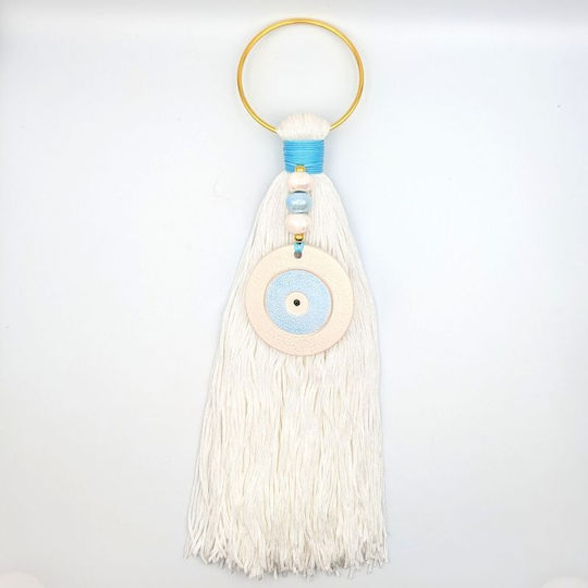 Grekas Home Handmade Hanging New Year's Lucky Charm White Ceramic Eye